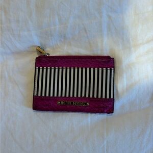 Henri Bendel Fuchsia and Black Striped Card Wallet